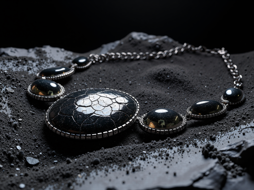 银质手工项链，带有天然宝石吊坠，复杂雕刻工艺，展示在黑色绒布上