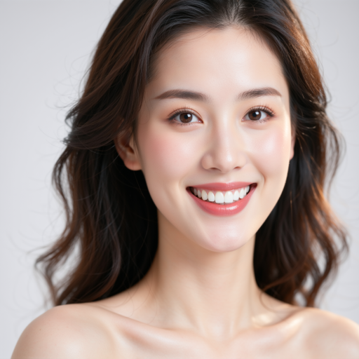 三十岁左右女性头像，长发披肩，正面微笑，白色背景